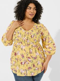 Top Floral, Spring Tops, Purple Fashion, At Last, Spring Floral, Plus Size Tops, V Shape, Soft Fabric, Woven Fabric