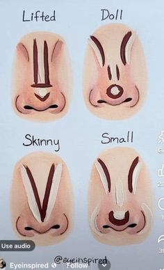 Contour Nose Makeup, Makeup Looks And Tutorials, Nose Contouring For Beginners, Emo Nose Contour, Nose Counter Makeup, Small Nose Contouring, Bunny Nose Contour, Small Nose Makeup Tutorial, Contour Nose Shapes