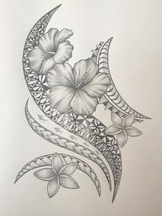 a tattoo design with flowers and leaves on it