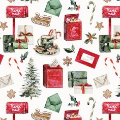 watercolor christmas seamless pattern with gifts and presents