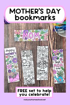 Five examples of free printable Mother's Day bookmarks to color with gel pens. Coloring Bookmarks Free, Bookmarks To Color, Mothers Day Book, Free Printable Bookmarks, Mothers Day Pictures, Mom Printable, Bible Bookmark