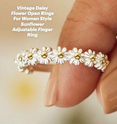 Vintage Daisy Flower Open Rings For Women Style Sunflower Adjustable Finger Ring at IngoDeal.com Dainty Flower Ring For Spring, Flower Shaped Anniversary Rings For Spring, Flower-shaped Promise Ring For Spring, Spring Jewelry For Anniversary, Spring Flower Shaped Promise Ring, Spring Flower-shaped Promise Ring, Vintage Summer Ring Jewelry, Adjustable Flower Promise Ring For Spring, Adjustable Flower Ring For Summer