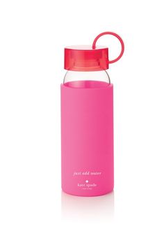 a bright pink water bottle with a red lid and looped straw in the top