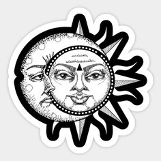 the sun and moon face in black and white