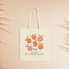 Everyday is a Fresh Start Canvas Tote Bag, Cute Boho Peach Tote for Girls, Mental Health Gift, Spring Summer Bag, Farmers Market Grocery Bag by PasitheaGifts on Etsy Large Capacity Orange Canvas Tote Bag, Orange Canvas Bag For Daily Use, Orange Cotton Travel Bag, Orange Canvas Tote Bag For Daily Use, Orange Cotton Bags For Everyday Use, Orange Cotton Bag For Everyday Use, Orange Cotton Travel Shoulder Bag, Orange Cotton Shoulder Bag For Travel, Everyday Orange Cotton Bag