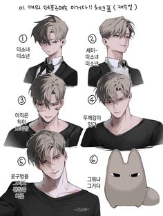 an anime character with different facial expressions