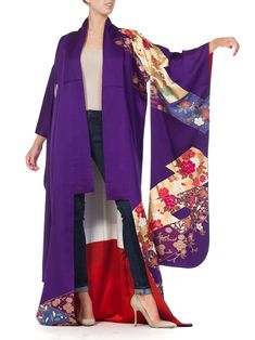 1970S Royal Purple and Gold Japanese Silk Kimono For Sale at 1stDibs | purple and gold kimono, japanese royal dress, royal purple sale Kimono Ideas, Purple Kimono, Kimono Design, Victorian Lace, Japanese Silk, Silk Robe, Silk Kimono, Vintage Apparel, Royal Purple