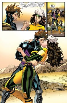 an image of a comic strip with two women hugging each other and one man in the background