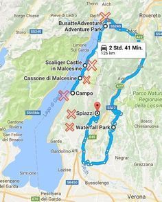 a map with the location of some places in italy and where to go on it