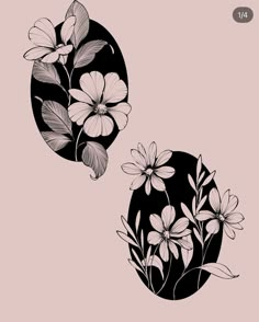 two black and white flowers on a pink background