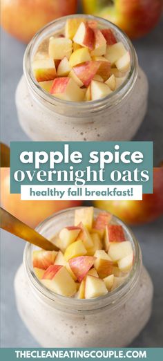 two jars filled with apples and overnight oats