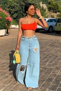 Women's Vintage Wide Leg Jeans | eBay Outfits Quotes, Distressed Pants, Instagram Baddie, Chique Outfits, Jumpsuit Outfit, Looks Street Style, Cooler Look, Outfit Trends, Outfits Spring