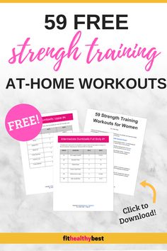 the 5 free strength training at home workouts for women with text overlay that reads,