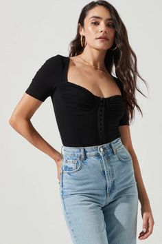 HOOK & EYE BODYSUIT – SOMETHINGchic Clothing High Waisted Cropped Jeans, Cropped Wide Leg Pants, Wide Leg Cropped Pants, Work Looks, Wide Pants, The Gray, Wide Leg Denim