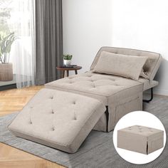 a bed that is sitting on top of a rug