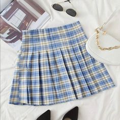 Brand New- Never Worn Shein Size 4x (20) No Stretch. Side Zip. Tartan Pleated Skirt, Shein Skirts, Tartan Mini Skirt, Light Blue Plaid, Black Jean Skirt, Mini Pleated Skirt, Tan Skirt, Skirt And Top Set, Maternity Skirt