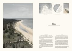 an aerial view of a beach and the ocean with text on it that reads link