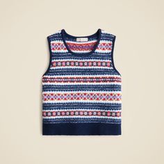 J.Crew: Fair Isle Sweater Shell In Boiled Wool Blend For Women Fall Wool Sweater Vest With Crew Neck, Wool Crew Neck Sweater Vest For Fall, Textured Knit Wool Tops, Winter Wool Jacquard Knit Tops, Wool Jacquard Knit Tops For Winter, Winter Jacquard Knit Merino Wool Top, Fall Merino Wool Jacquard Knit Top, Fall Jacquard Knit Merino Wool Top, Merino Wool Jacquard Knit Tops For Winter