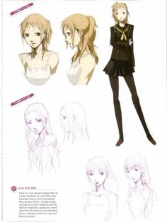 an anime character's hair and clothes are shown in this drawing book, which shows the