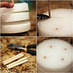 four pictures showing different stages of how to use an ice blocker for soapy dishes