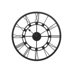 a black clock with roman numerals on the face