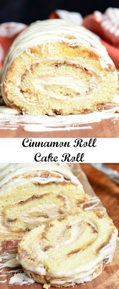 cinnamon roll cake roll on a cutting board