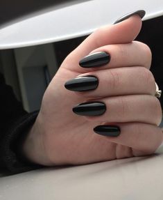 Black Nail Art, Black Nail Polish, Best Nail Polish, Super Nails, Nail Ring, Black Nail, Oval Nails, Nail Polish Designs