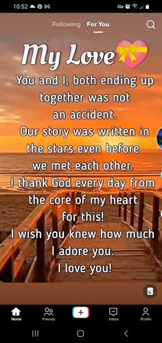 an image of a pier with the words, my love you and i both ending up together