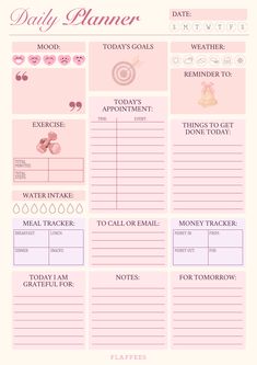 the daily planner is shown in pink and white, with icons for each month on it