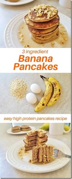 three ingredient banana pancakes are stacked on top of each other