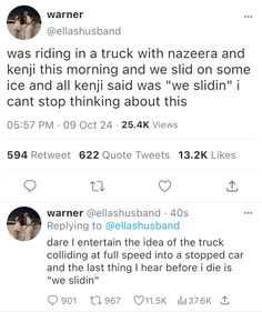 two tweets on twitter with the caption'i was riding in a truck with nazeera and keni this morning and we