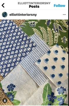 an image of some cloths that are on the tablecloth with blue and green flowers