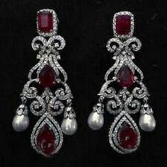 Vintage Style Red Emerald Pear drop CZ 925 Sterling Silver Pearl Fine Earrings #Handmade #Vintage Luxury Red Ruby Earrings, Luxury Red Jewelry For Festive Occasion, Classic Red Earrings For Party, Formal Red Chandelier Earrings, Luxury Red Festive Jewelry, Classic Red Party Earrings, Red Chandelier Earrings For Formal Events, Red Ruby Single Earring, Red Sterling Silver Earrings For Wedding