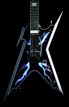 an electric guitar with blue lightning streaks on it