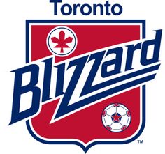 the toronto red bulls logo with the words blizzard on it and a soccer ball in front of