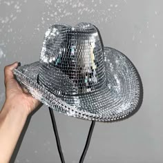 Disco Dazzler Derby Cowgirl Hat Hats Pioneer Kitty Market Silver Mirror Ball Headband, Mirrorball Cowboy Hat, Mirrorball Hat, Sparkly Cowboy Hat, Disco Ball Cowboy Hat, Disco Cowgirl Hat, Disco Glasses, Disco Cowboy Hat, Disco Bride