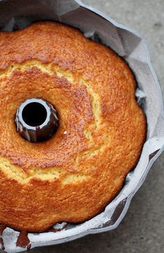 a bundt cake in a pan with a hole in the middle that has been baked