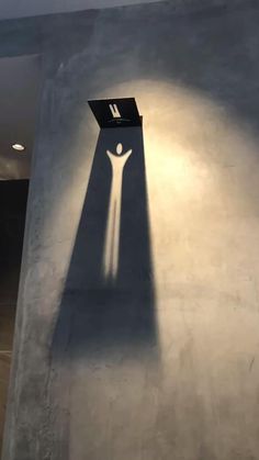 the shadow of a person standing in front of a wall with a laptop on it