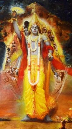 an oil painting on canvas of a hindu god with his arms outstretched in the air