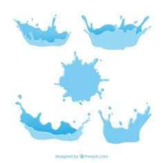 water splashes in different shapes and sizes on a white background, set of four