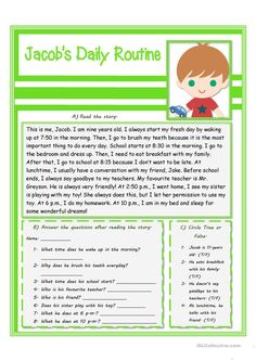 the jacob's daily routine worksheet is shown in green and white