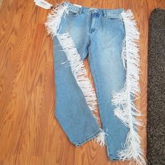 Statement Cute And Sassy Fringe Jeans. Size 6 And 8 Available Fringe Jeans, White Fringe, Jeans Size, Color Blue, Women Jeans, Size 6, Women Shopping, Blue, White