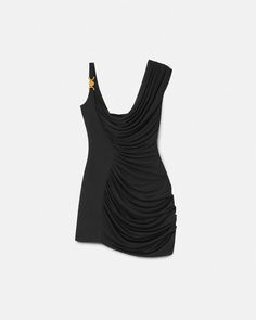 Medusa '95 Draped Mini Dress Black | Versace US Versace Best Dresses, Dualipa Dress, Vercase Dresses, Versace Mermaid Dress, Versace Womens, Elizabeth Hurley Safety Pin Dress, Versace Dresses, Versace 2024, Versace Clothes Women