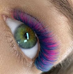 Neon Eyelash Extensions, Blue And Purple Lash Extensions, Rainbow Lashes Extensions, Lash Extensions Colorful, Colorful Eyelash Extensions, Colorful Lash Extensions, Purple Lash Extensions, Coloured Eyelash Extensions, Colored Lash Extensions Styles