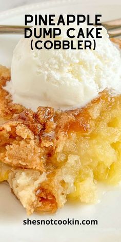 a piece of pineapple dump cake cobbler on a white plate