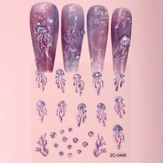 Faster shipping. Better service Jellyfish Pattern, Pattern Nail Art, Natural Nail Designs, Jewelry Knowledge, Purple Nail, Nail Art Sticker, Cute Gel Nails