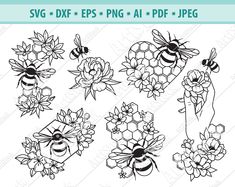 bees and flowers svg files for cutting, png, dxf example image