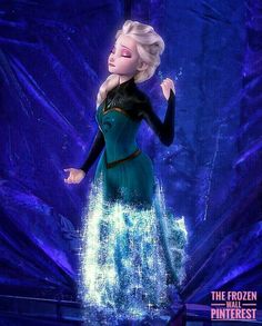 a frozen princess is standing in front of a blue background