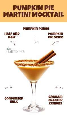 Pumpkin Pie Martini Mocktail Pumpkin Pie Cocktail, Pumpkin Spice Mock Tail, Alcoholic Pumpkin Pie, Rumchata Pumpkin Pie Martini, Pumkin Martini, Best Mocktails, Pumpkin Pie Martini, Easy Mocktails