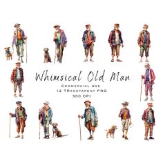 watercolor old man clipart set